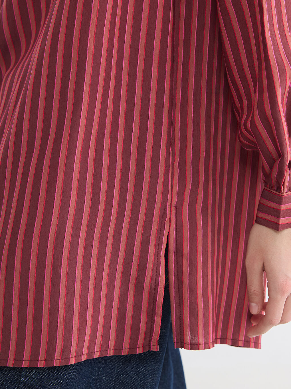 تونيك نسائي مخطط بياقة قميص بقصة أوفراسايز-2