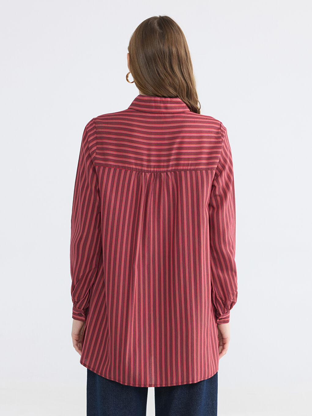 تونيك نسائي مخطط بياقة قميص بقصة أوفراسايز-3