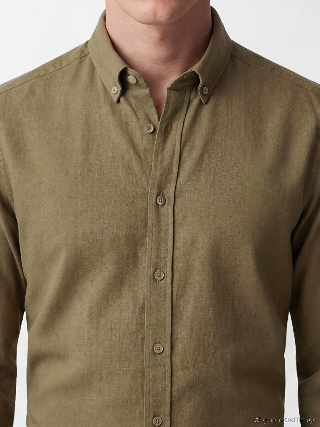 Haki Standart Kalıp Yün Karışımlı Erkek Gömlek-2