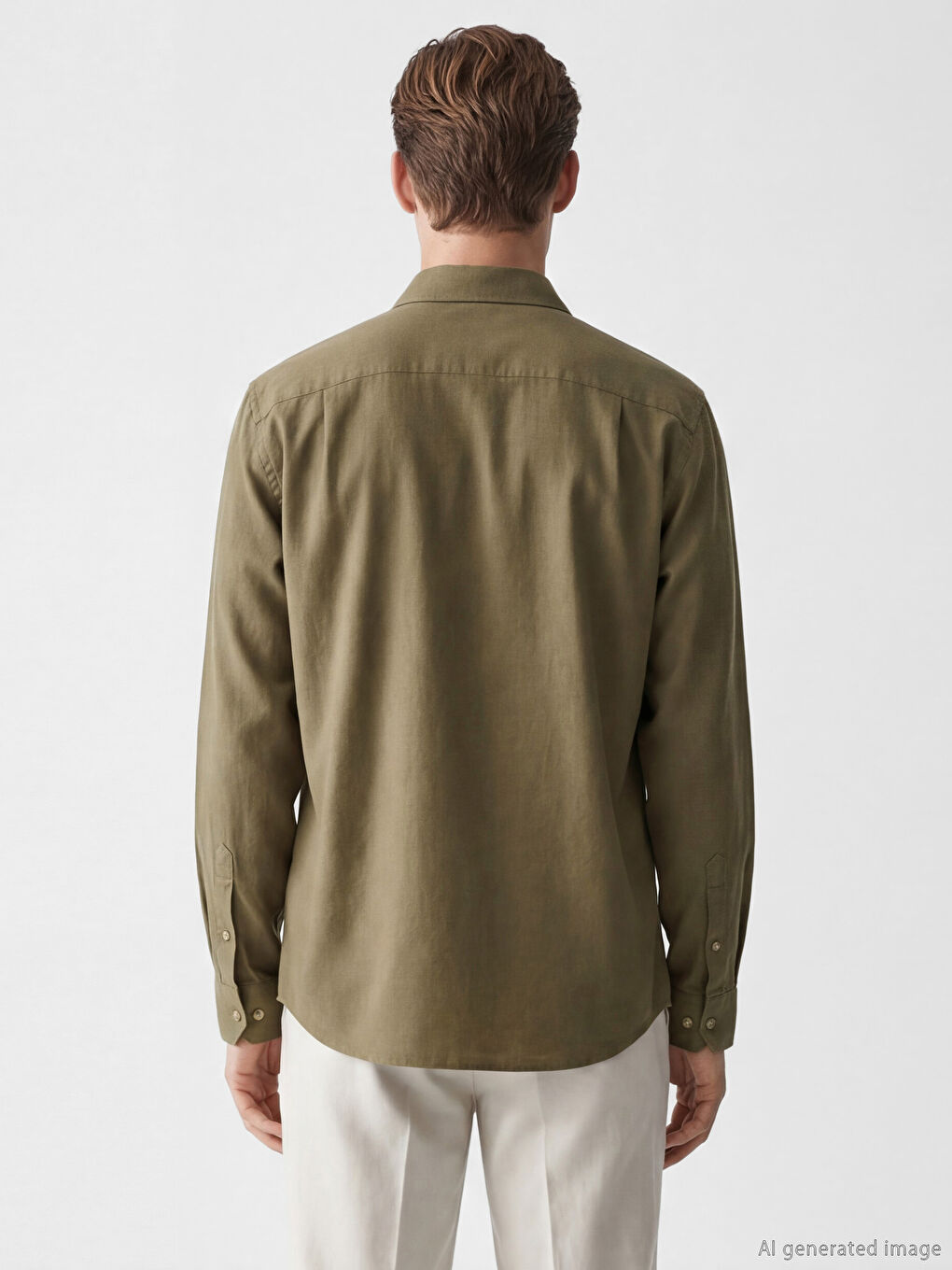 Haki Standart Kalıp Yün Karışımlı Erkek Gömlek-3