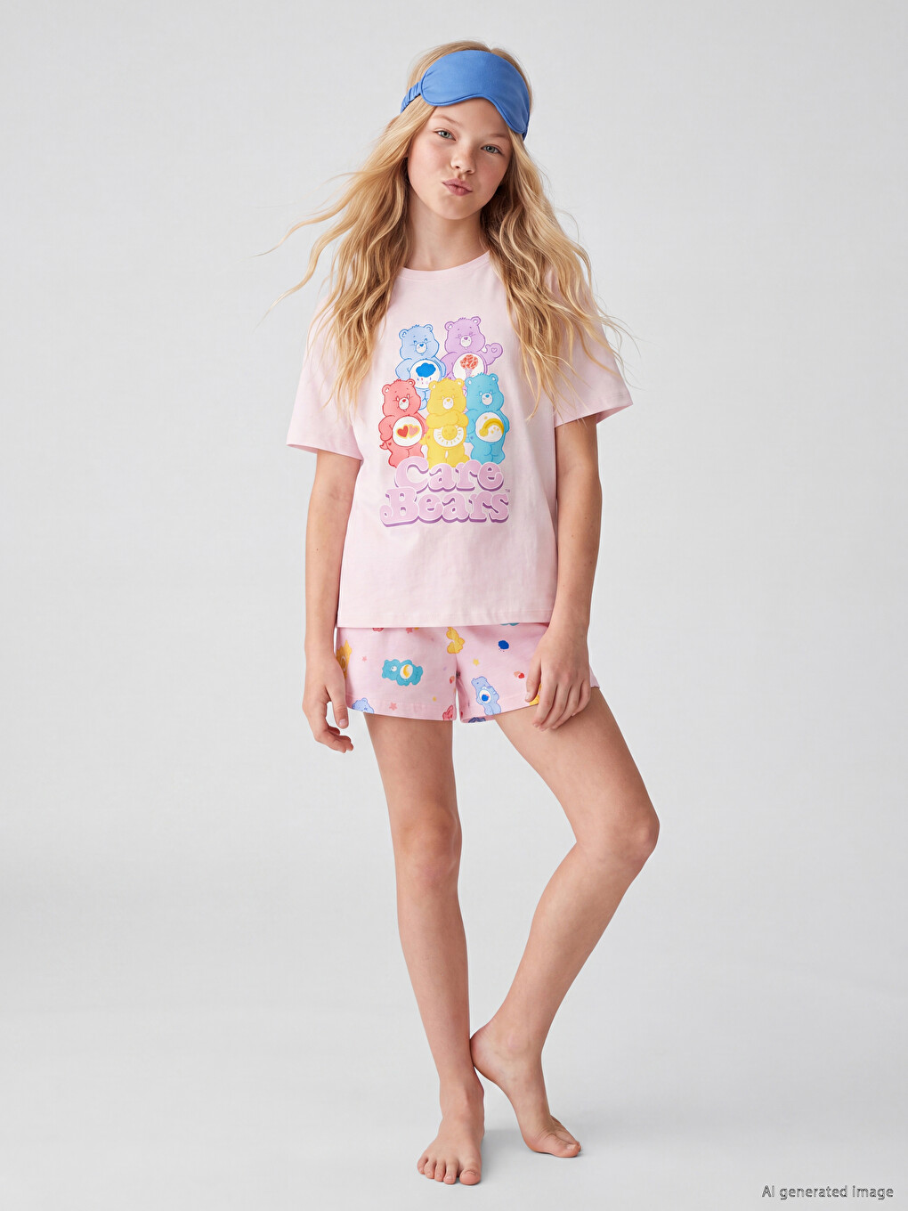 Pembe Care Bears Baskılı Kız Çocuk Şortlu Pijama Takımı