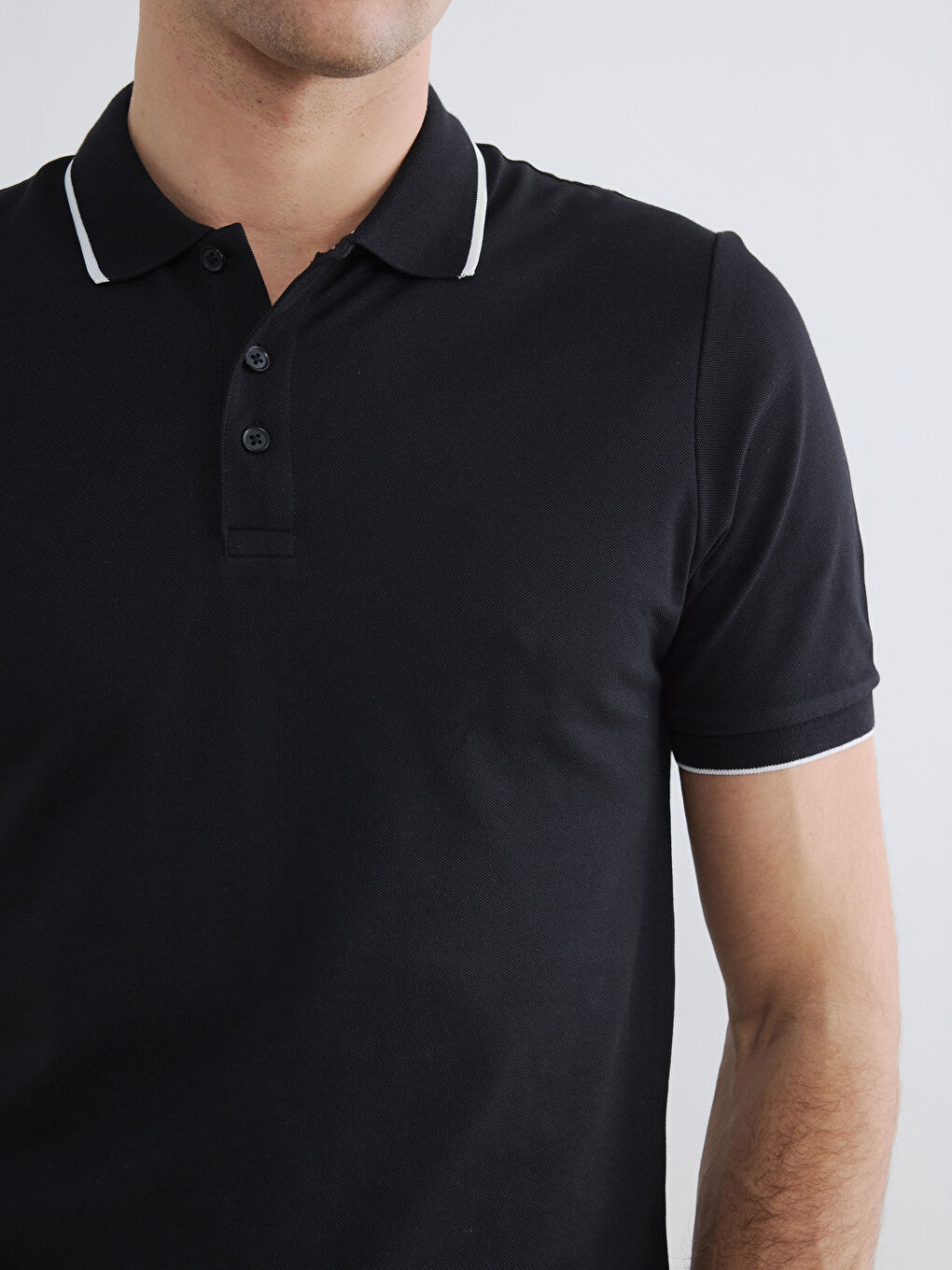 Siyah Polo Yaka Pike Erkek Tişört-2