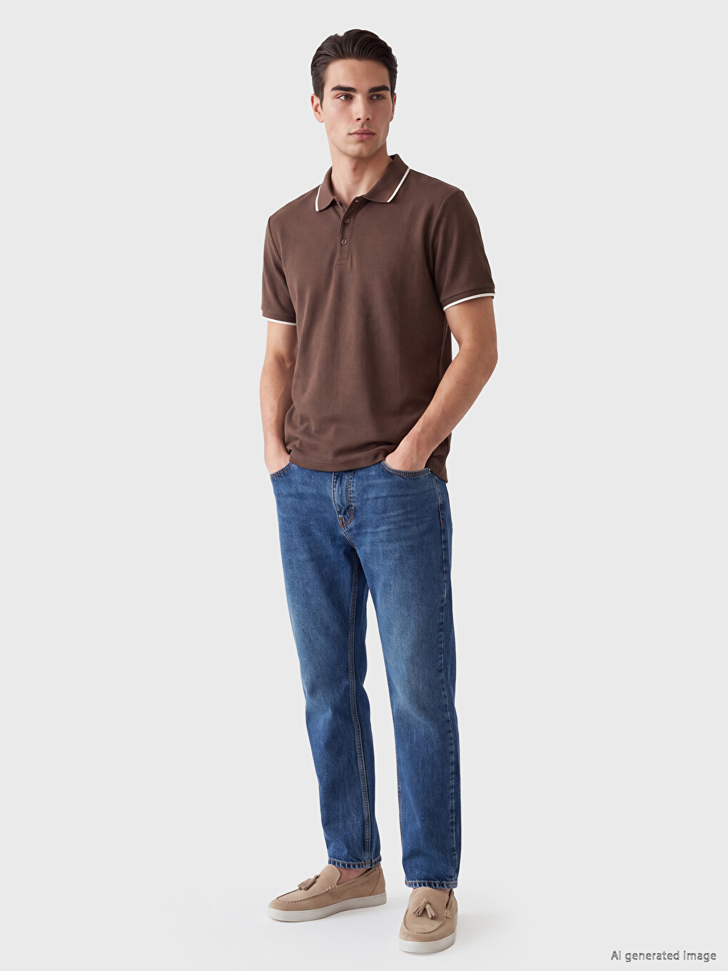 Kahverengi Standart Fit Polo Yaka Erkek Tişört