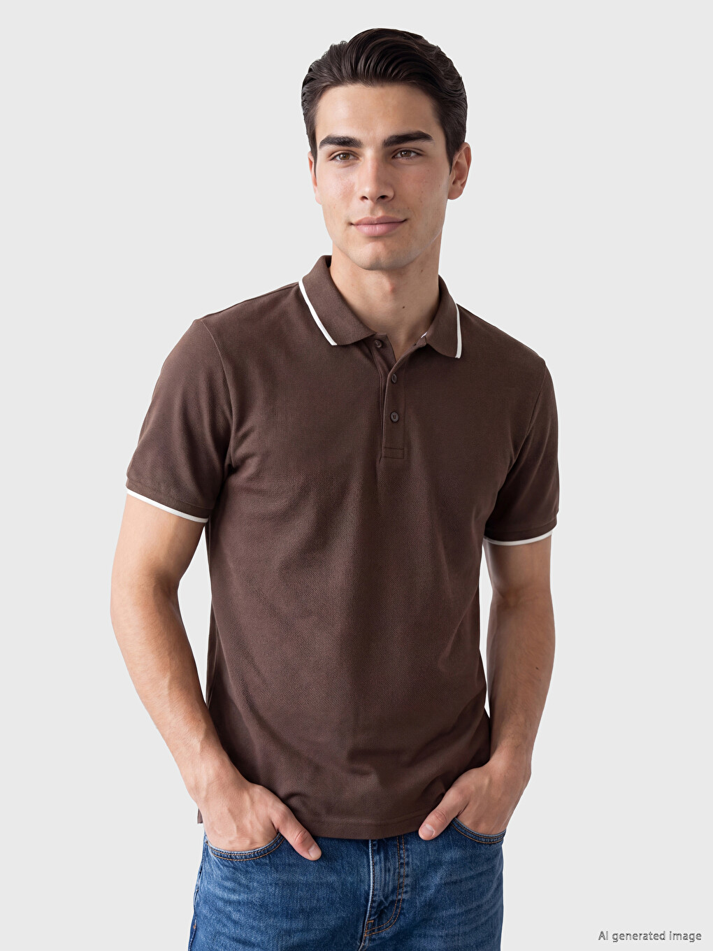 Kahverengi Standart Fit Polo Yaka Erkek Tişört-1