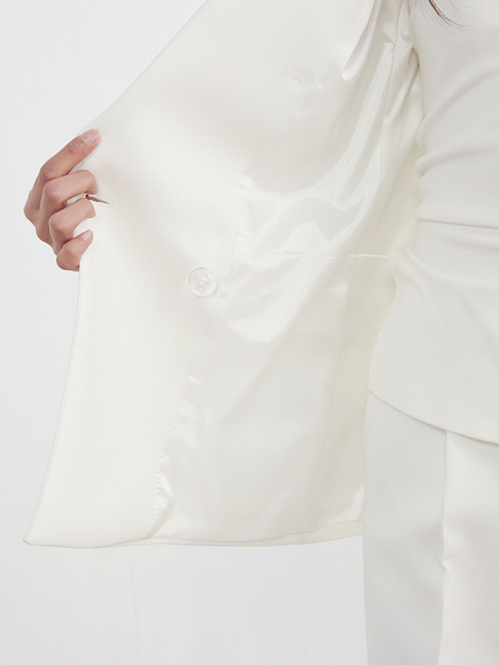 Beyaz Kruvaze Yaka Kadın Blazer Ceket-3