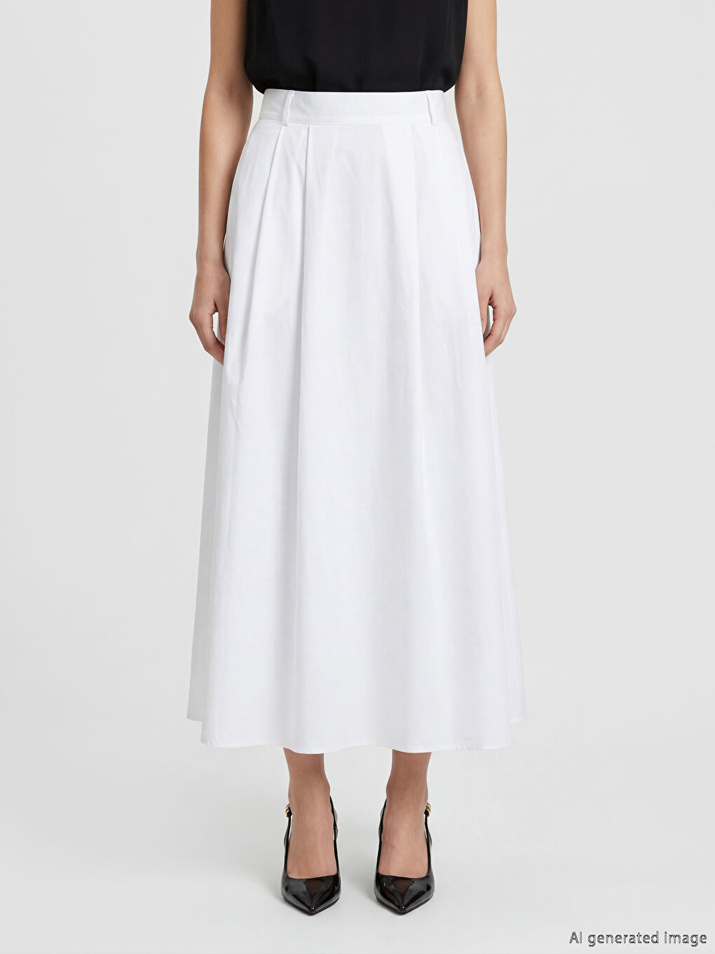 Beyaz Yüksek Bel Pileli Etek-1