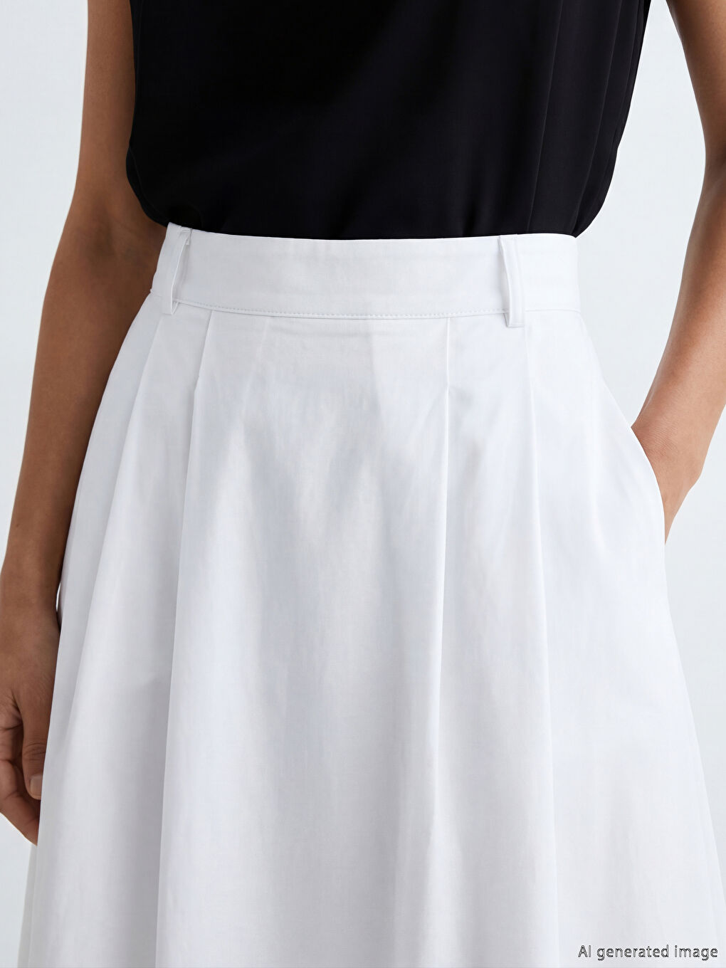 Beyaz Yüksek Bel Pileli Etek-2