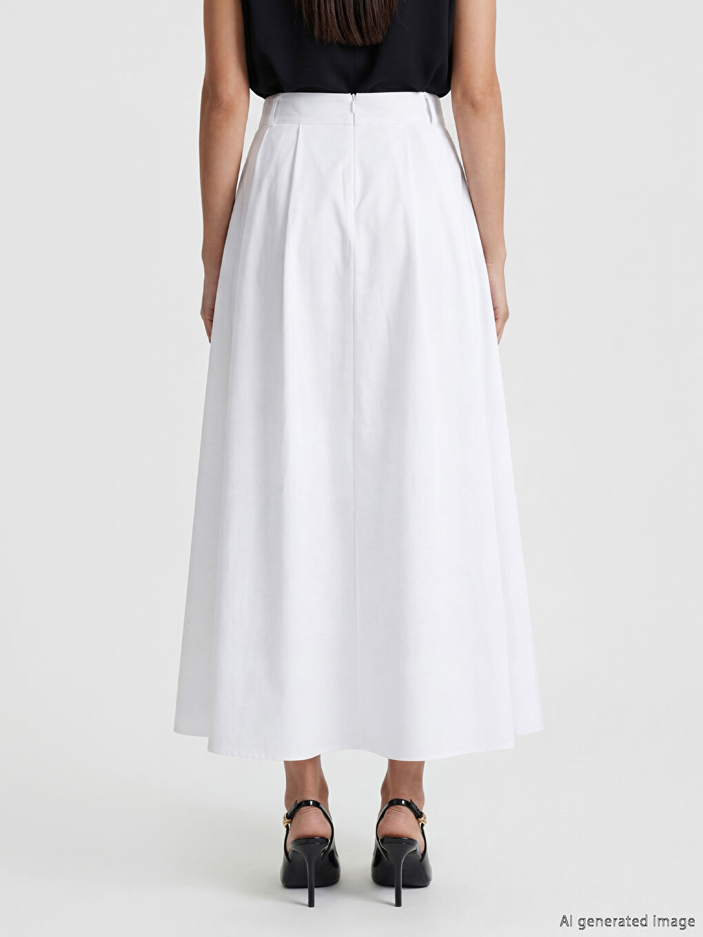 Beyaz Yüksek Bel Pileli Etek-3