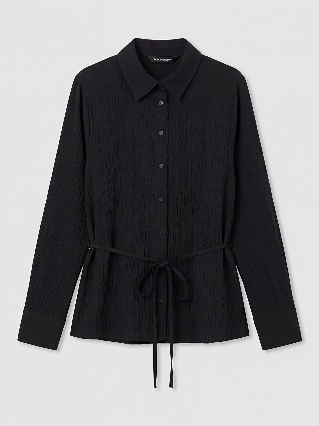 Siyah Dokulu Kuşaklı Kadın Gömlek