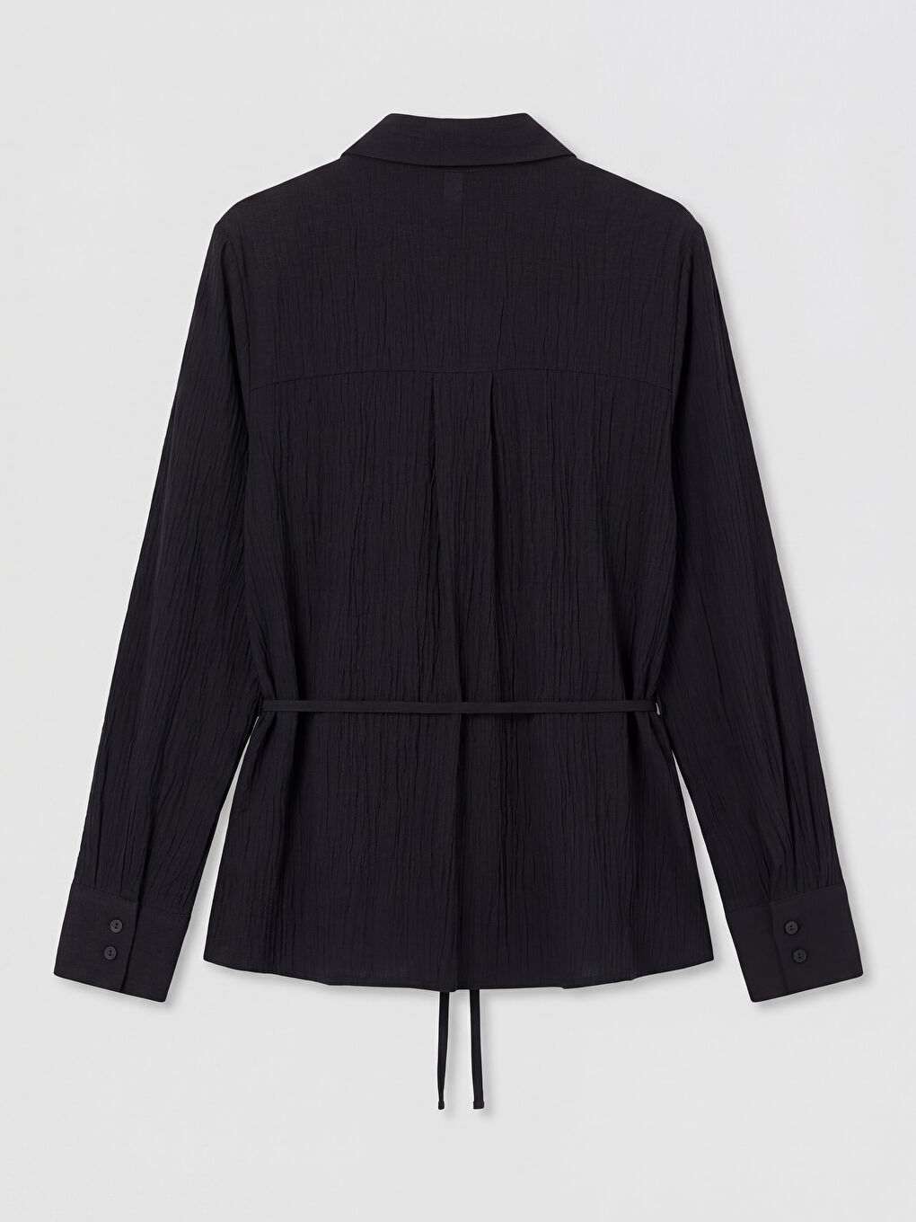 Siyah Dokulu Kuşaklı Kadın Gömlek-1