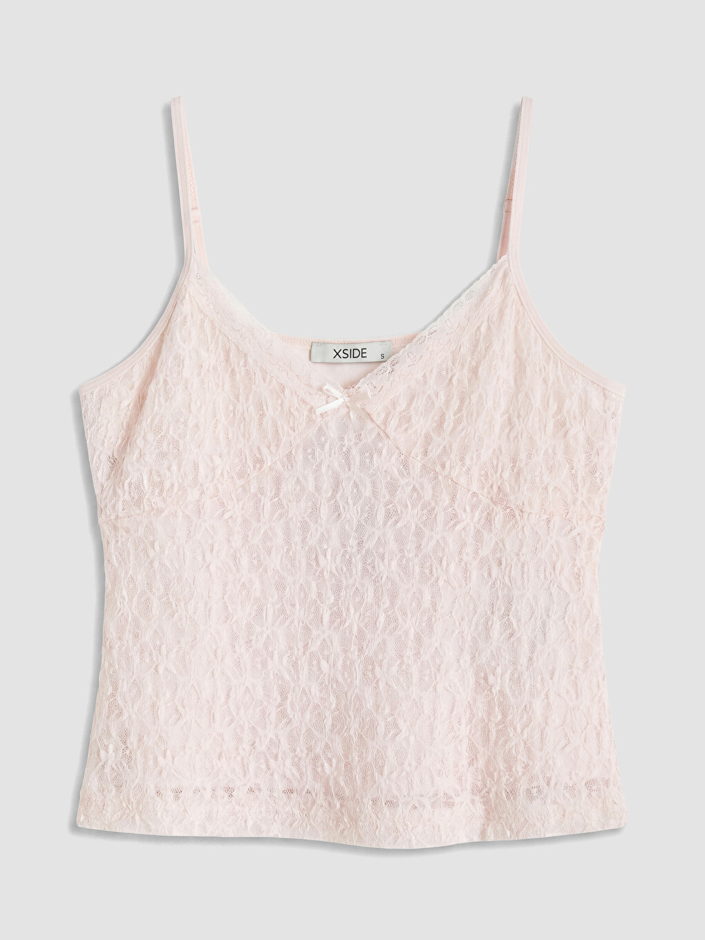 Pembe V Yaka Dantelli İp Askılı Crop Bluz