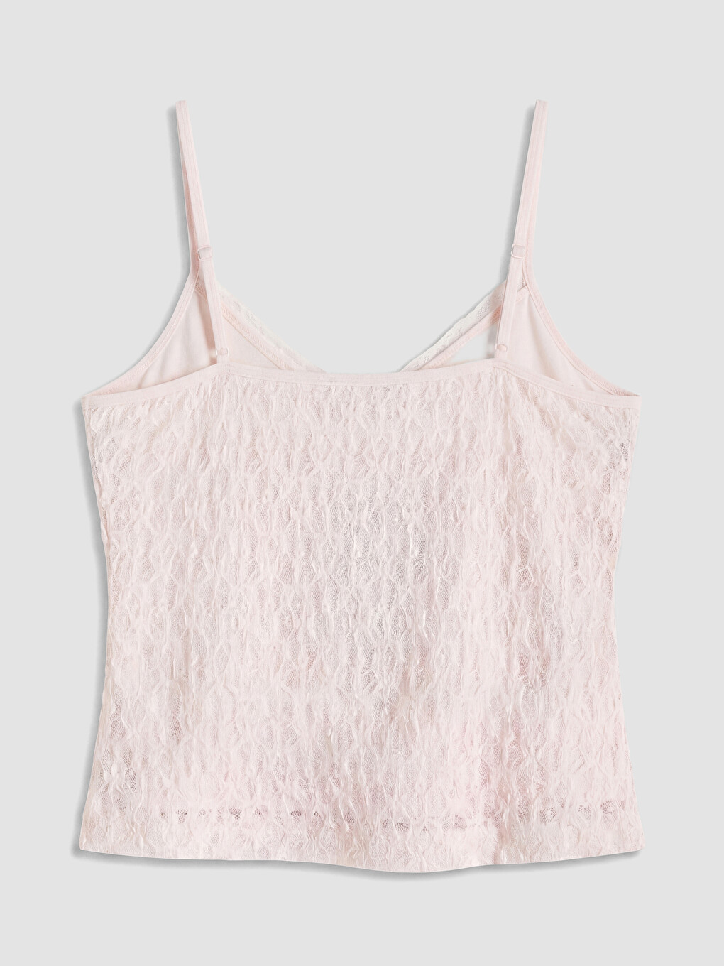 Pembe V Yaka Dantelli İp Askılı Crop Bluz-2