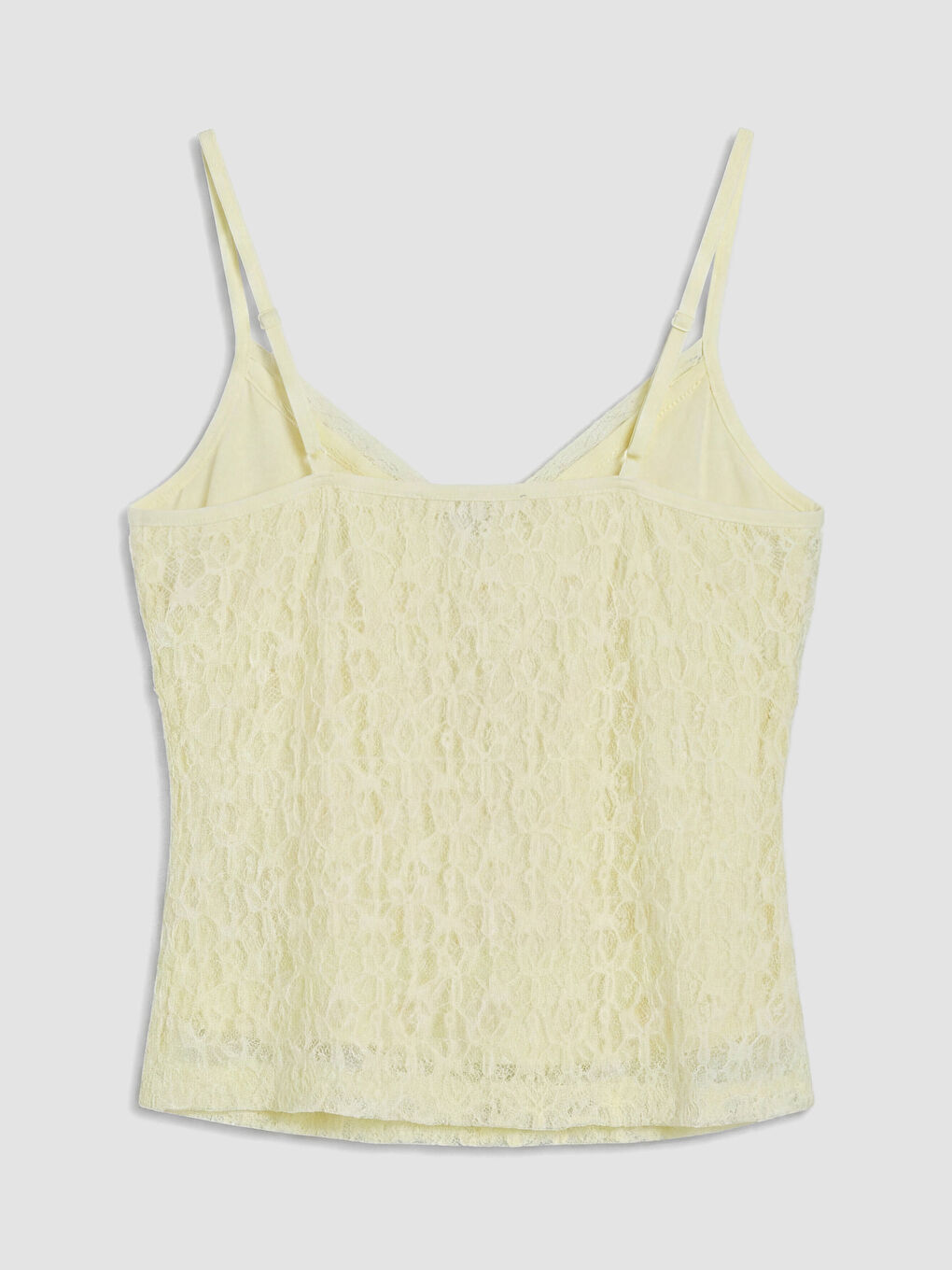 Sarı V Yaka Dantelli İp Askılı Crop Bluz-2