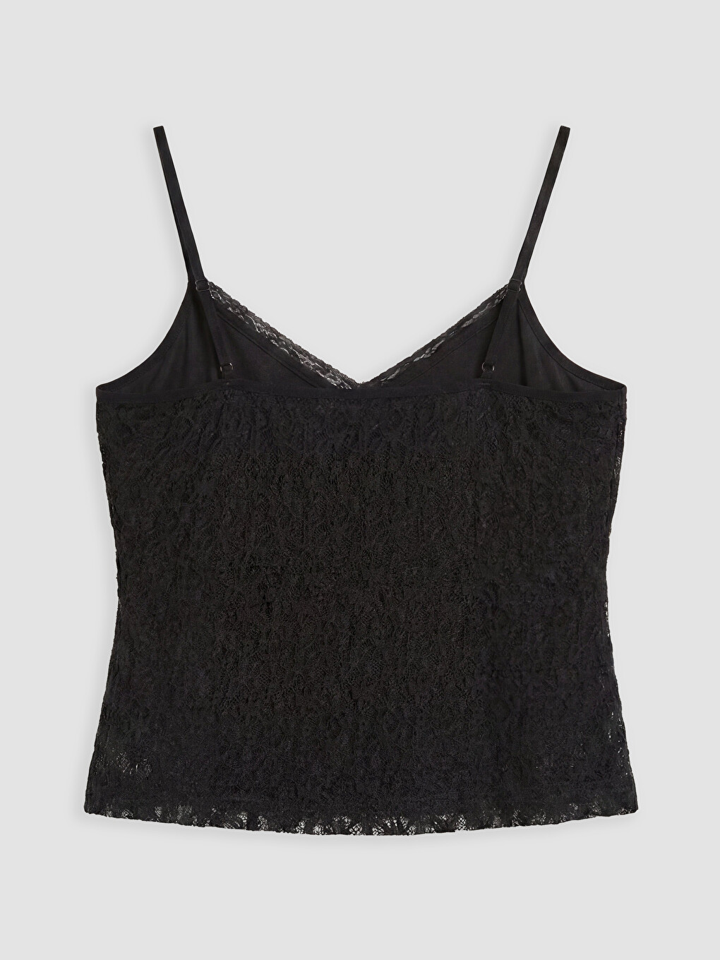 Siyah V Yaka Dantelli İp Askılı Crop Bluz-2