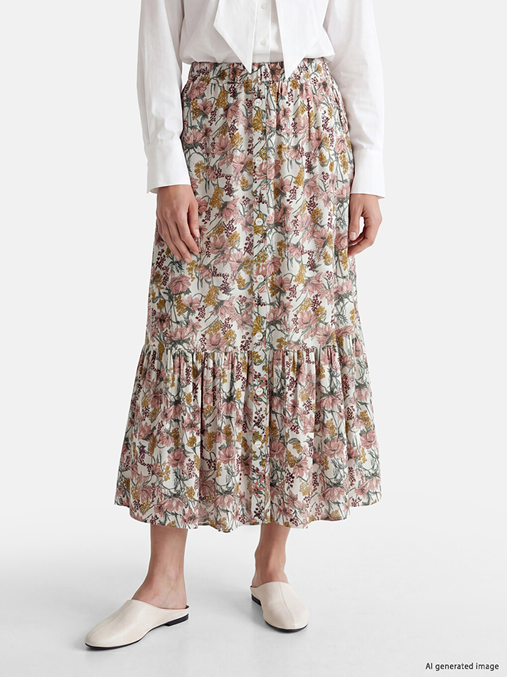 Elastic Waist Floral Pleated Skirt-1