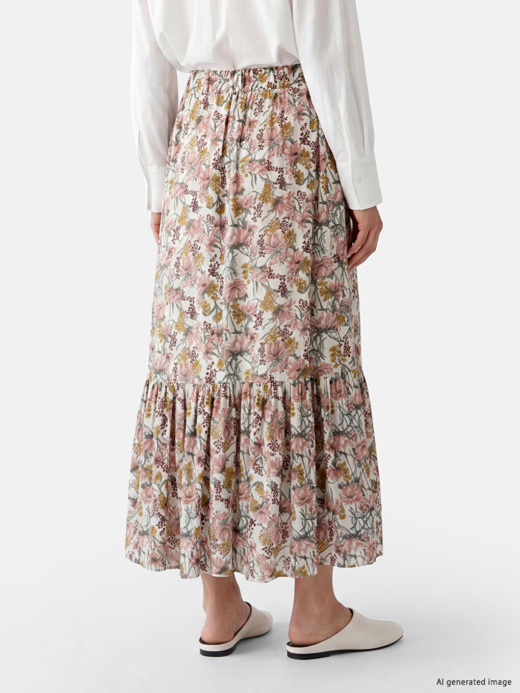 Elastic Waist Floral Pleated Skirt-2