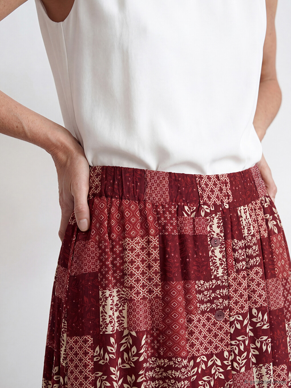 Elastic Waist Patterned Flared Skirt-2