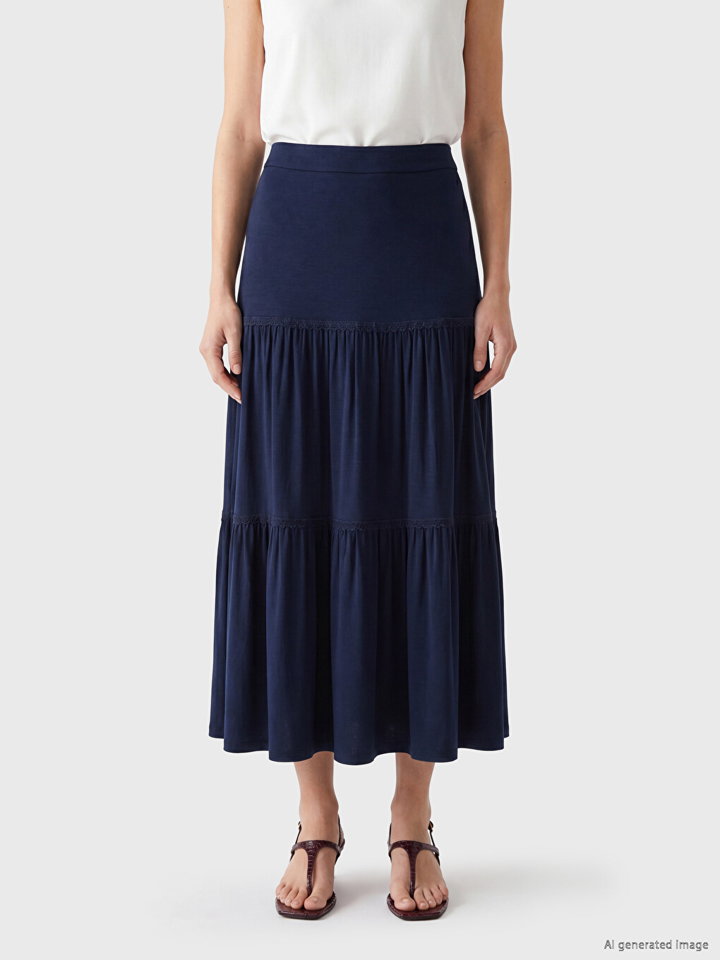 Elastic Waist Lace Detailed Layered Skirt-1