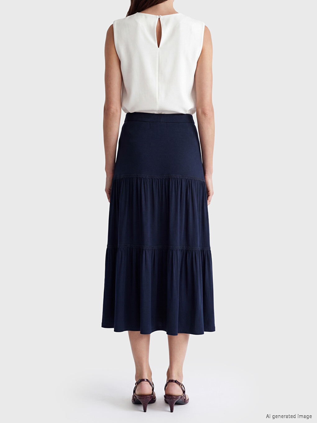 Elastic Waist Lace Detailed Layered Skirt-3