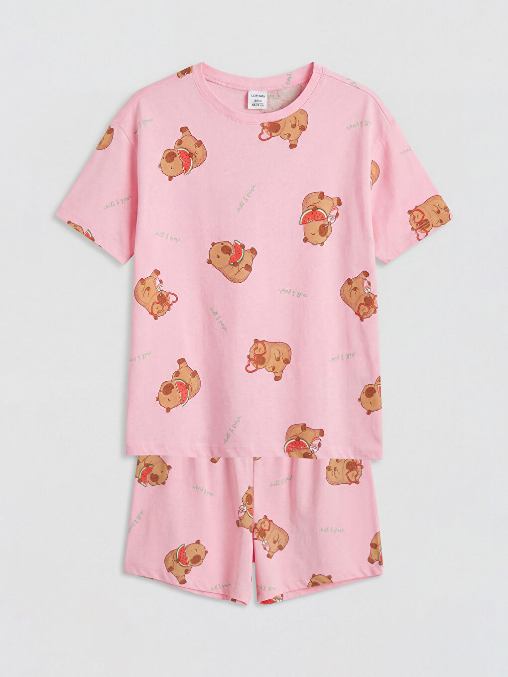 Pembe Baskılı Kız Çocuk Şortlu Pijama Takımı