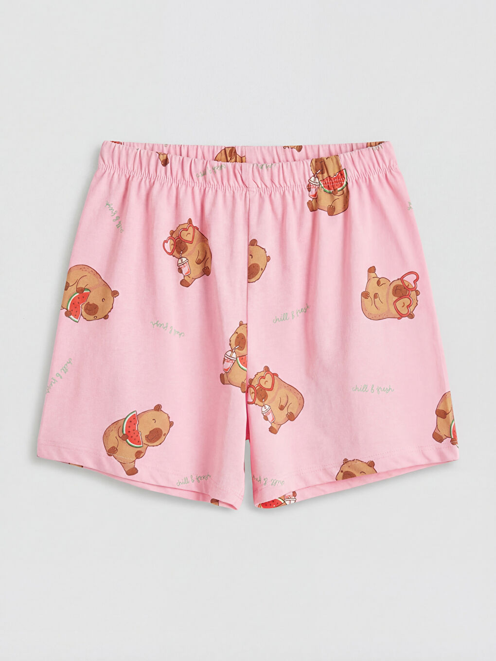 Pembe Baskılı Kız Çocuk Şortlu Pijama Takımı-3