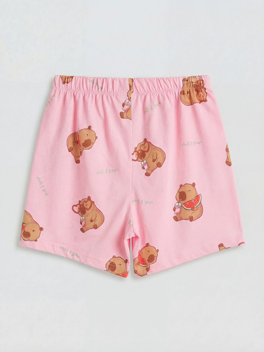 Pembe Baskılı Kız Çocuk Şortlu Pijama Takımı-4