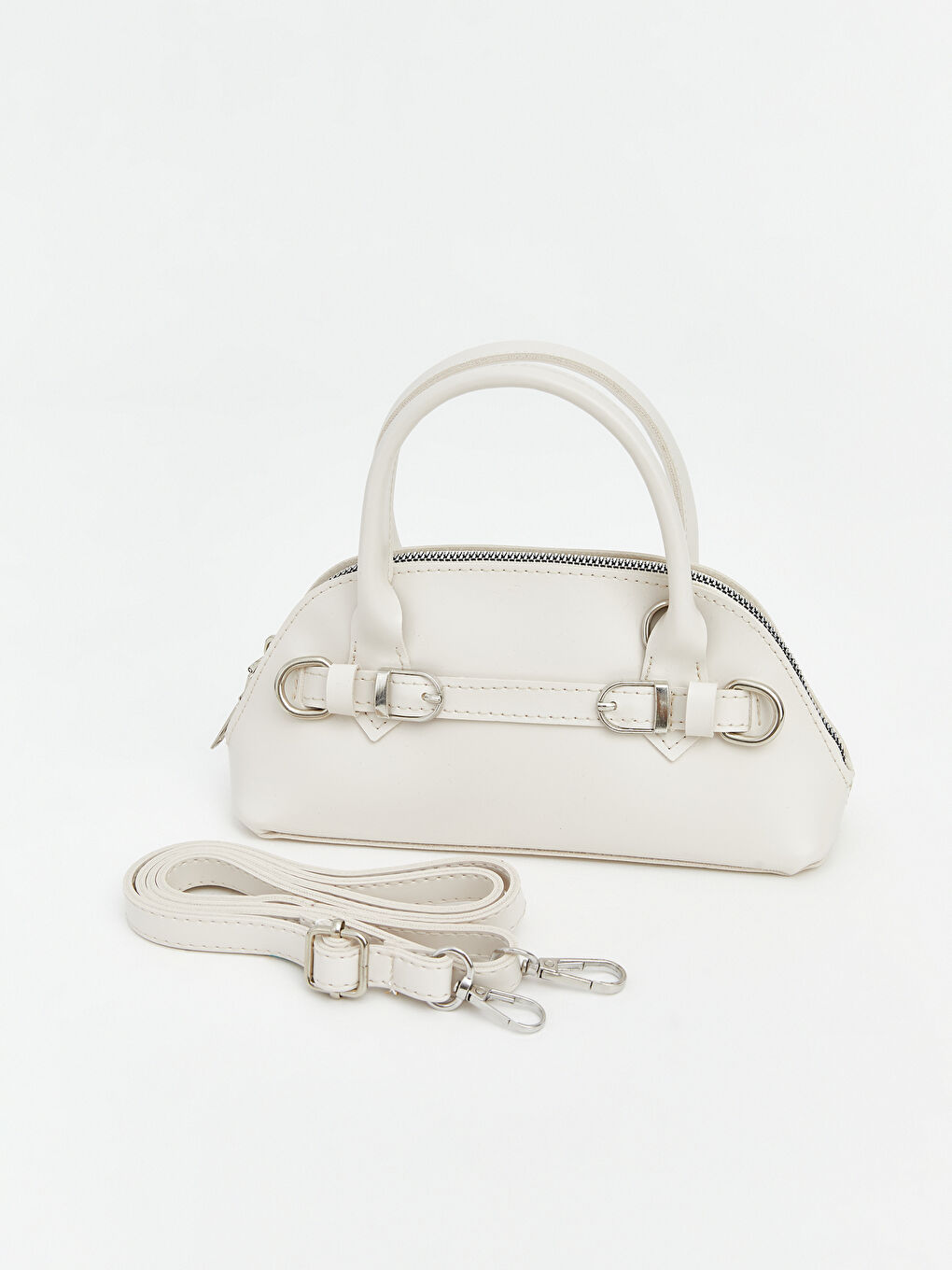 Ekru Deri Görünümlü Kadın Omuz Çantası-1