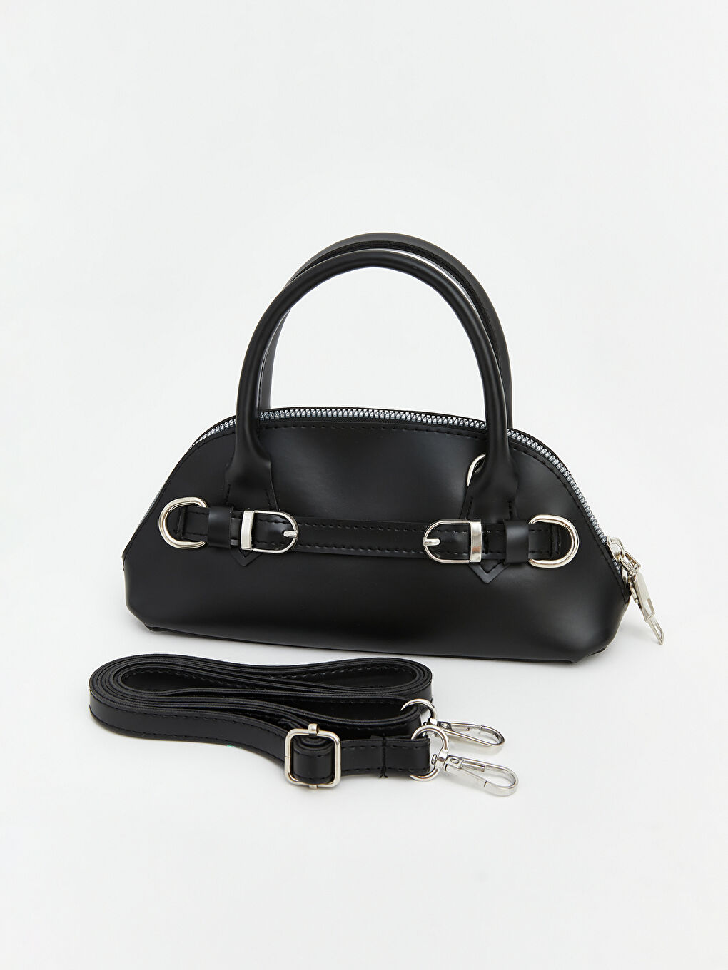 Siyah Deri Görünümlü Kadın Omuz Çantası-1