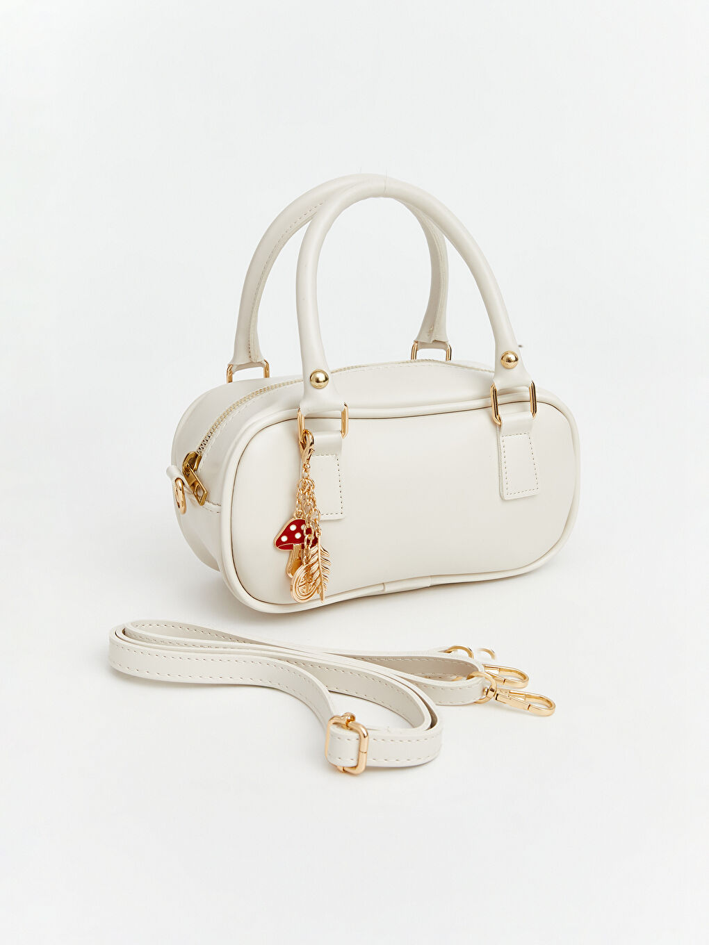 Ekru Deri Görünümlü Kadın Omuz Çantası-1