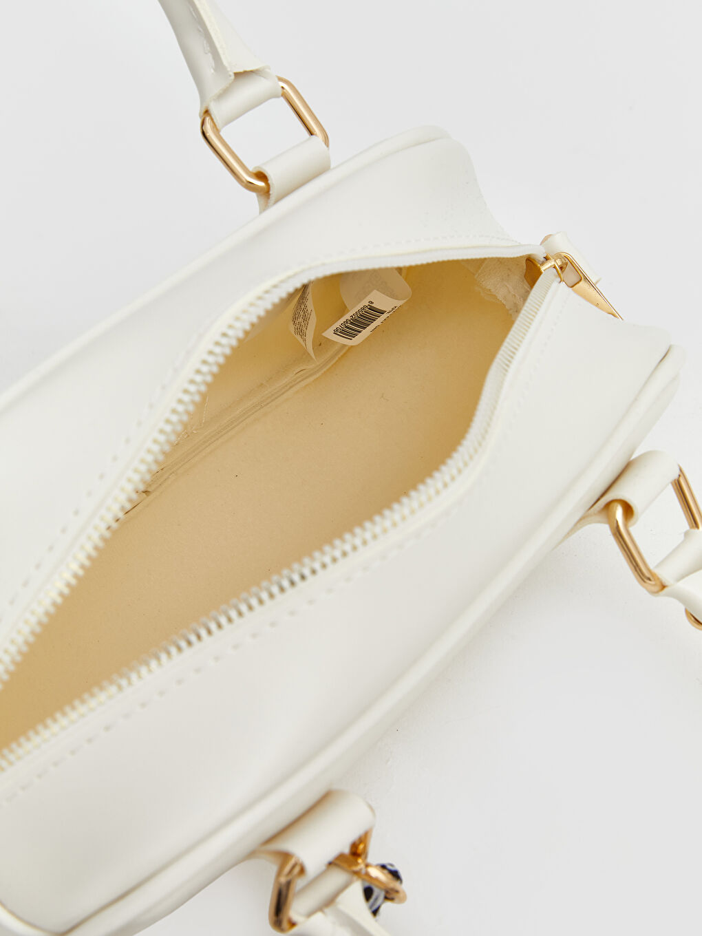 Beyaz Deri Görünümlü Fularlı Kadın Omuz Çantası-4