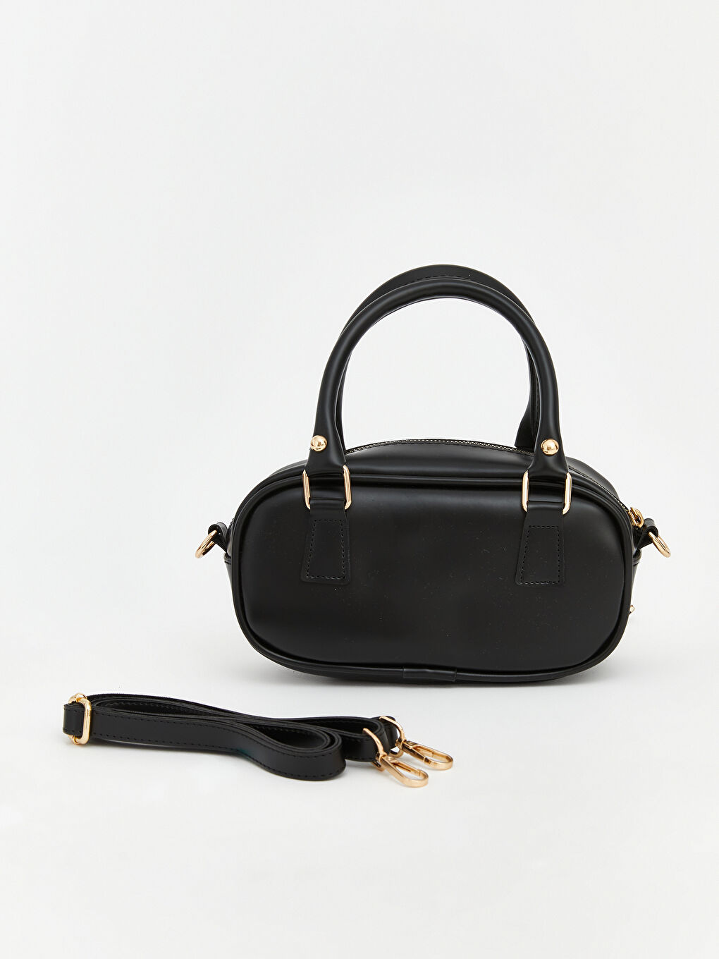 Siyah Deri Görünümlü Fularlı Kadın Omuz Çantası-1