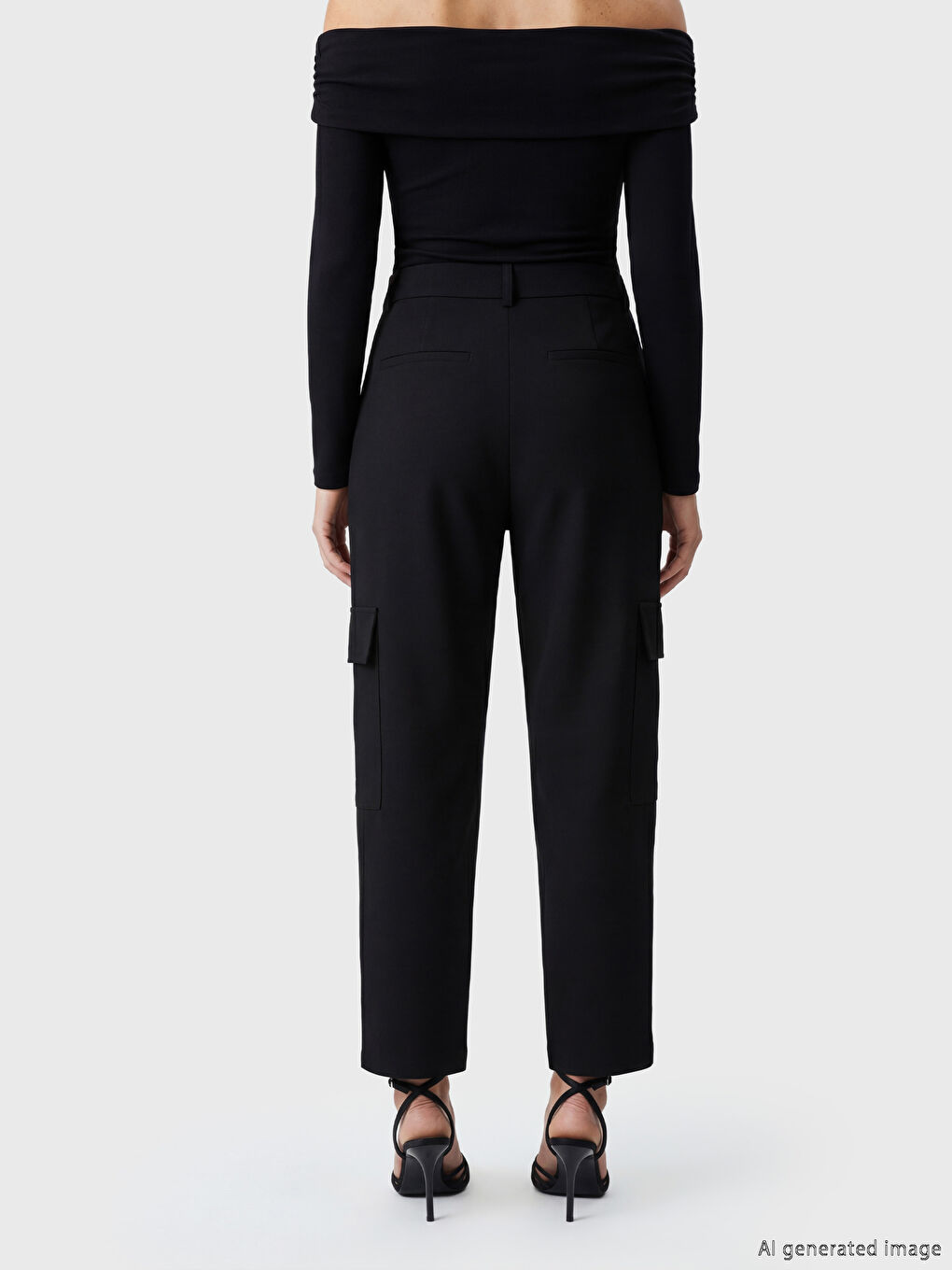Siyah Loose Fit Kadın Pileli Kargo Pantolon-3