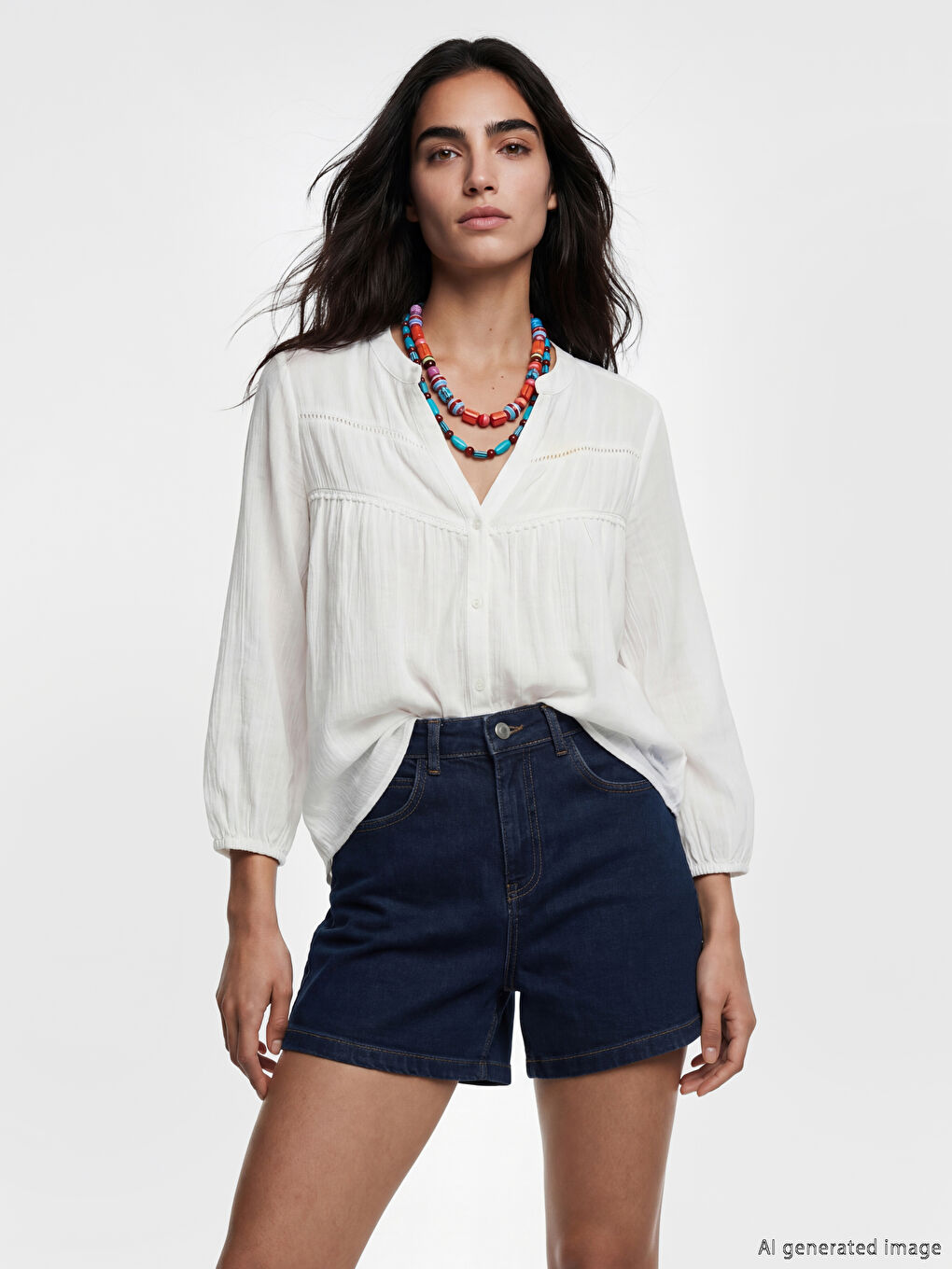 Beyaz Kaçık Yaka Nakışlı Bluz