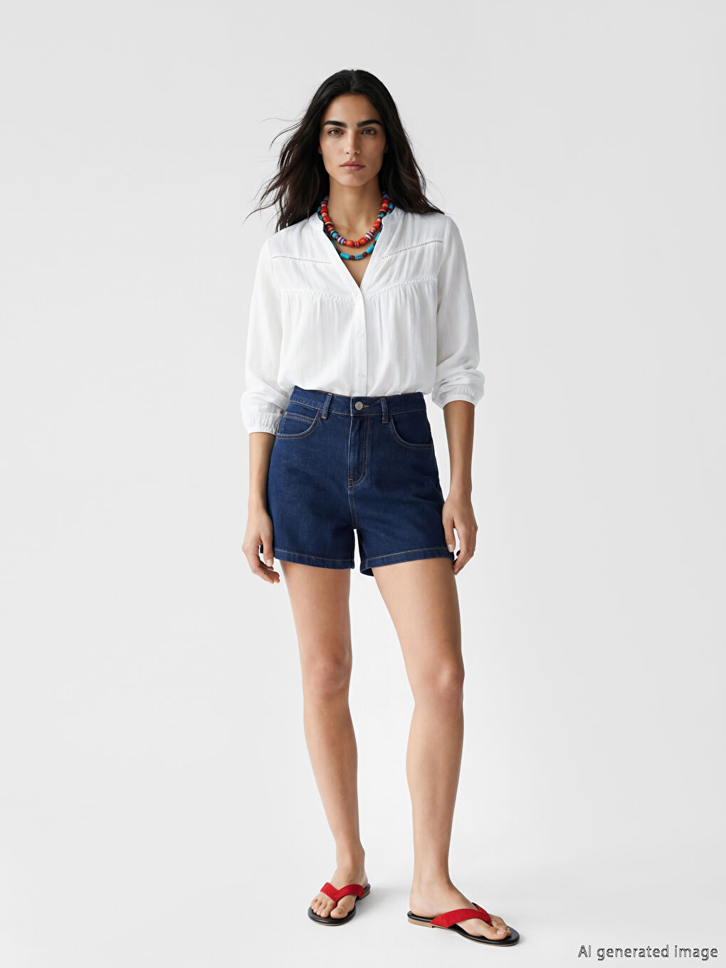 Beyaz Kaçık Yaka Nakışlı Bluz-1