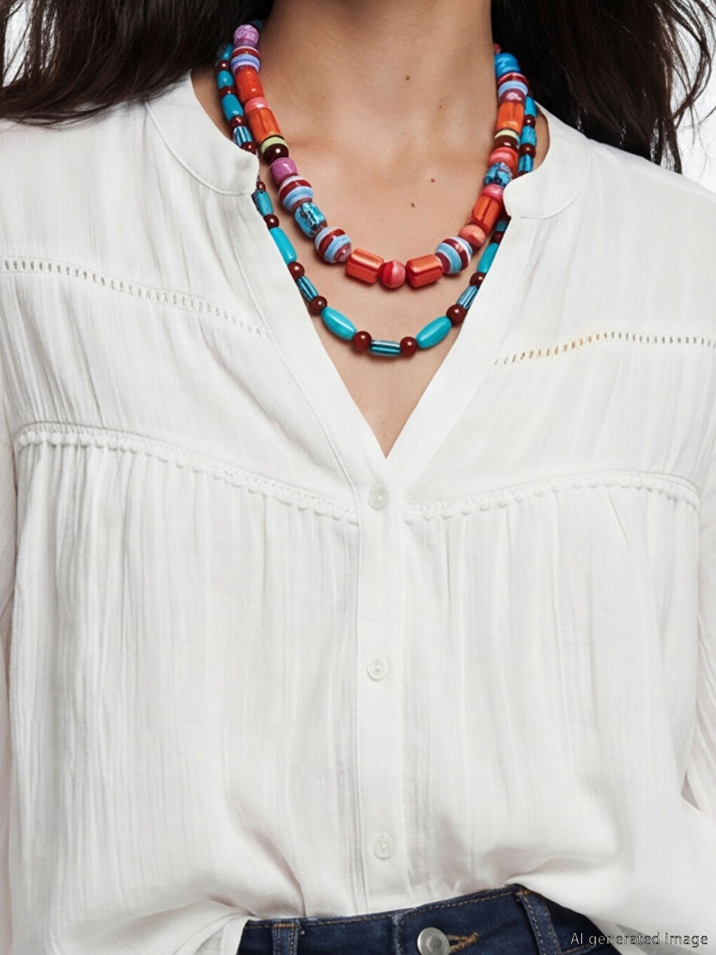 Beyaz Kaçık Yaka Nakışlı Bluz-2