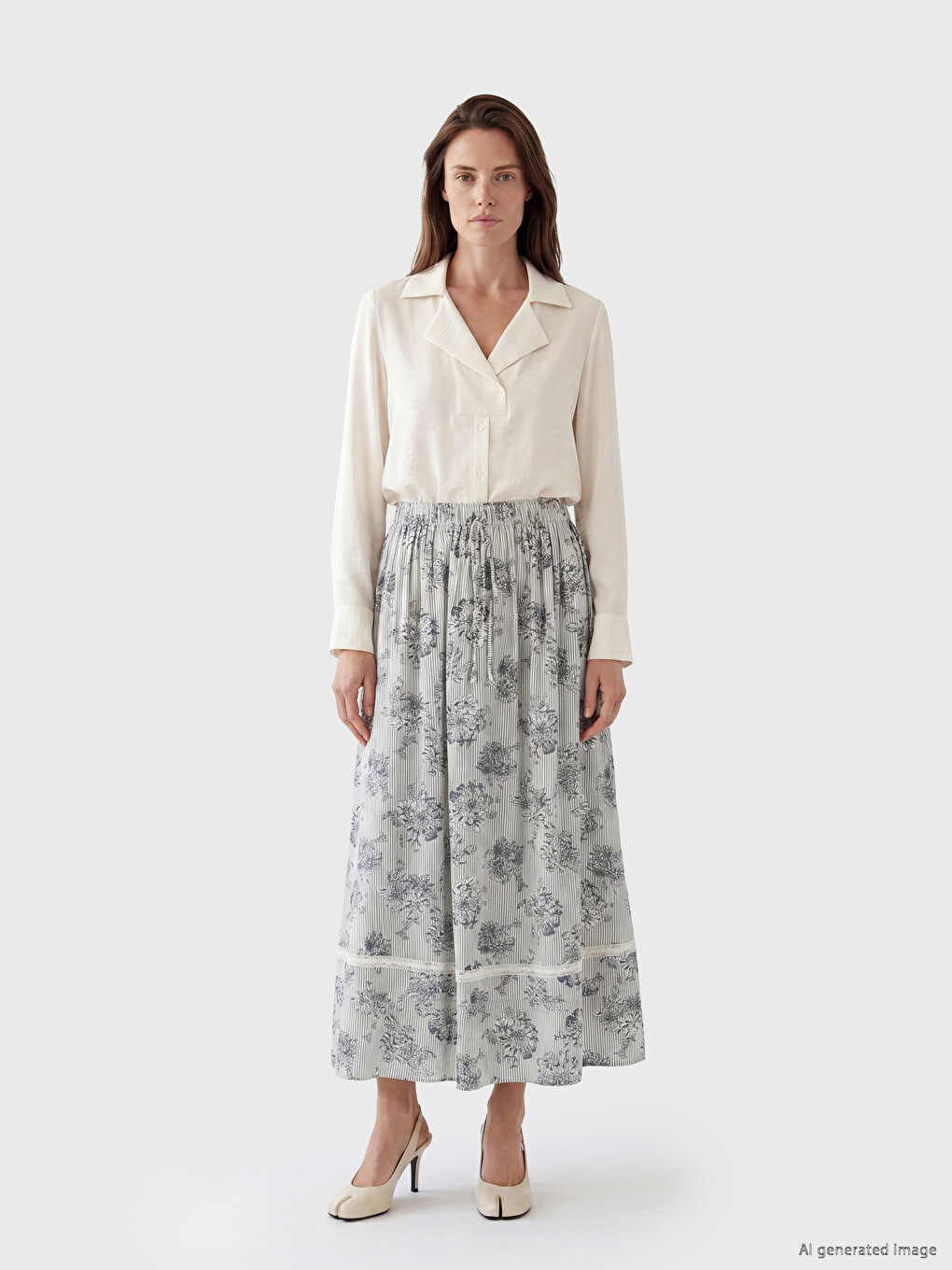 Elastic Waist Floral Pleated Skirt