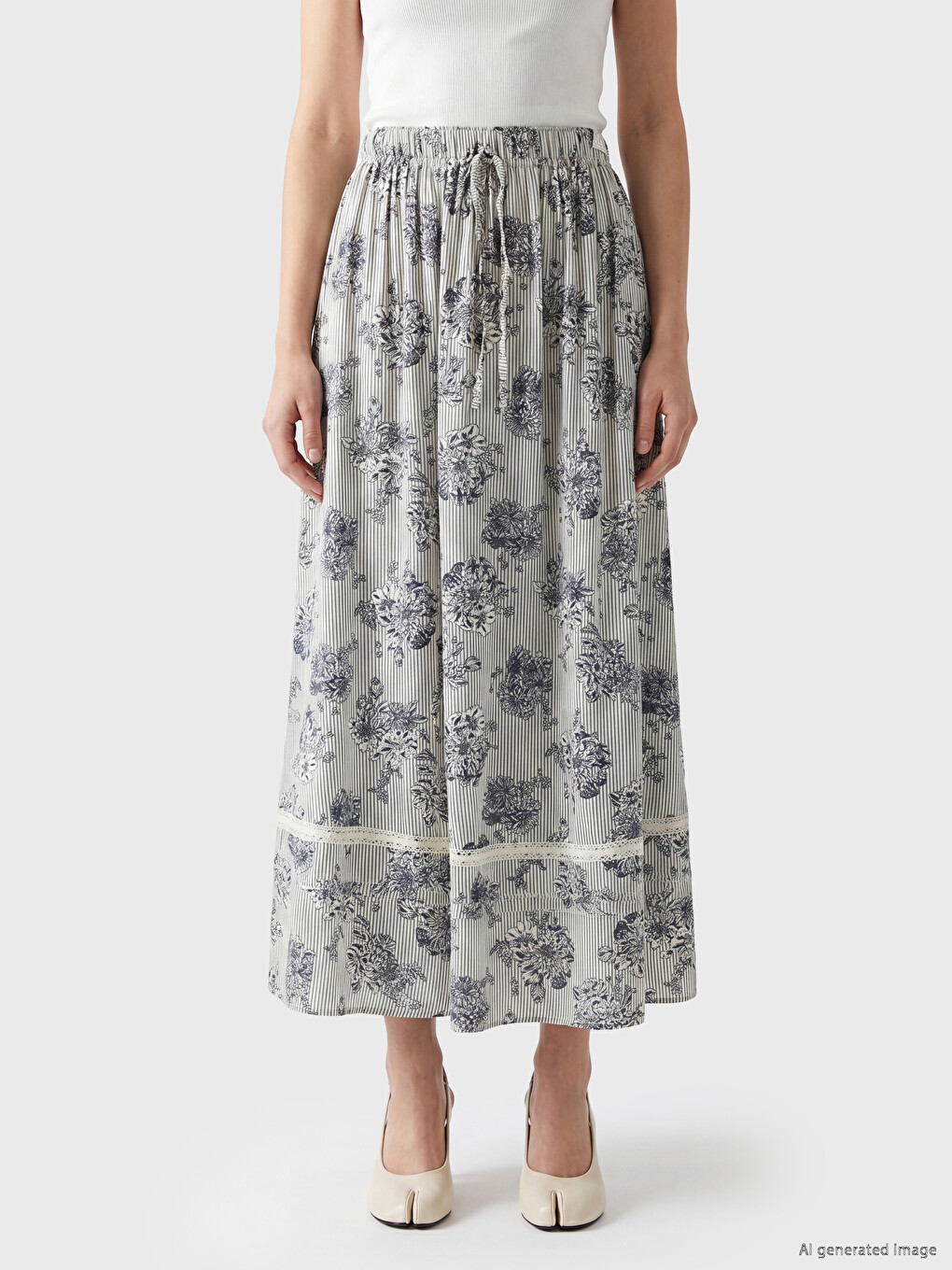 Elastic Waist Floral Pleated Skirt-1