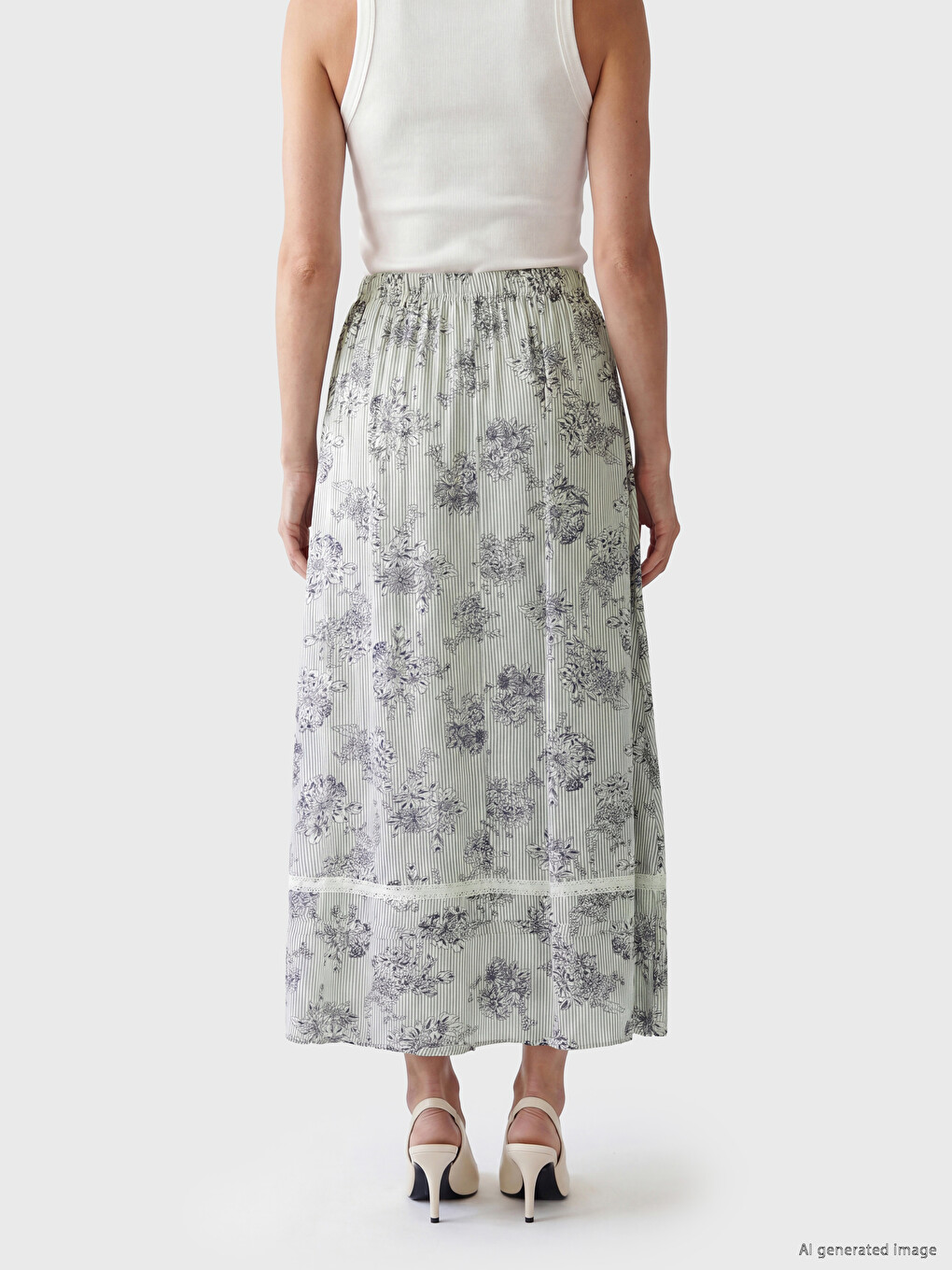 Elastic Waist Floral Pleated Skirt-3