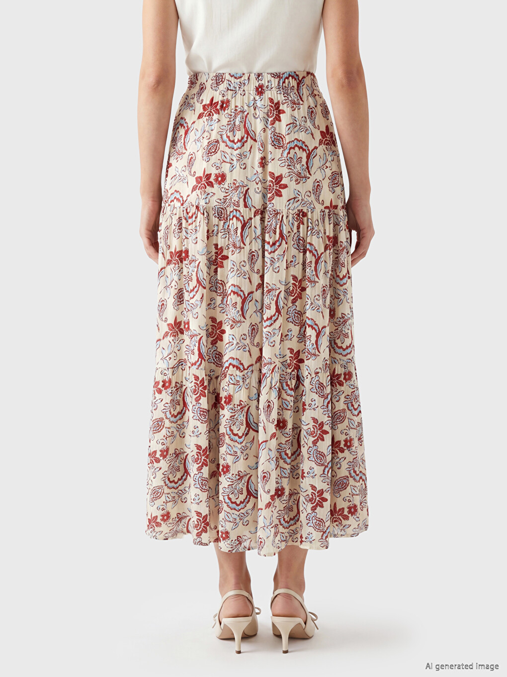 Elastic Waist Patterned Layered Skirt-3