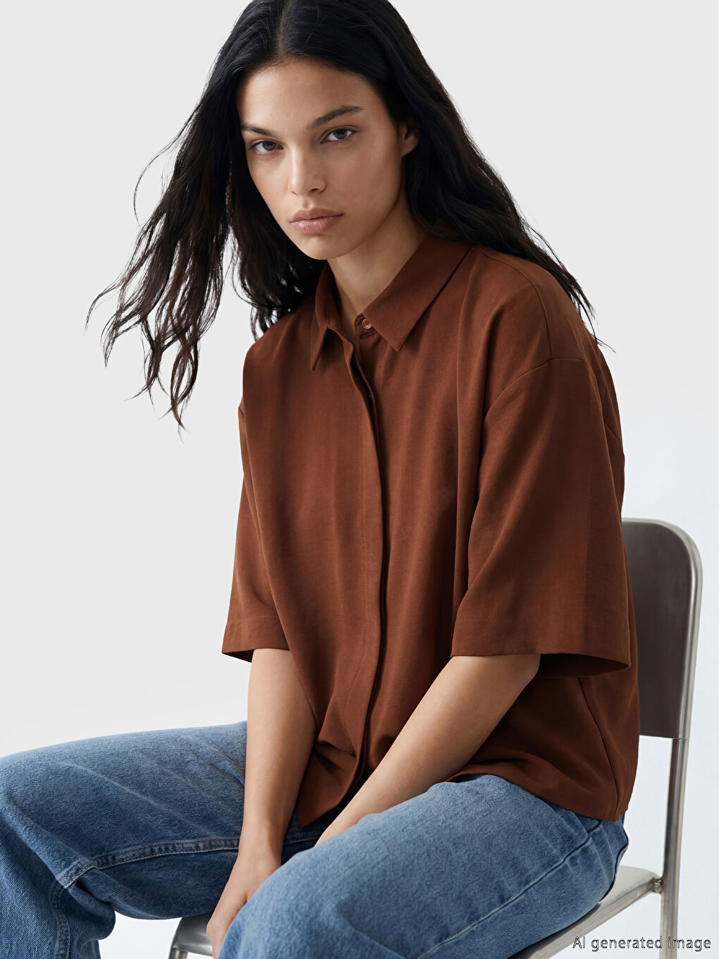 Oversize ženska košulja od dobi tkanine