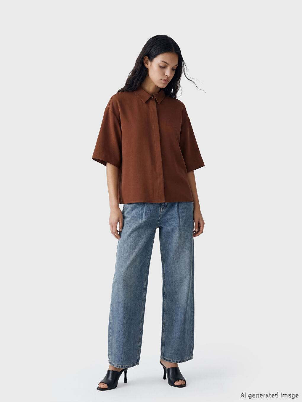 Oversize ženska košulja od dobi tkanine-1