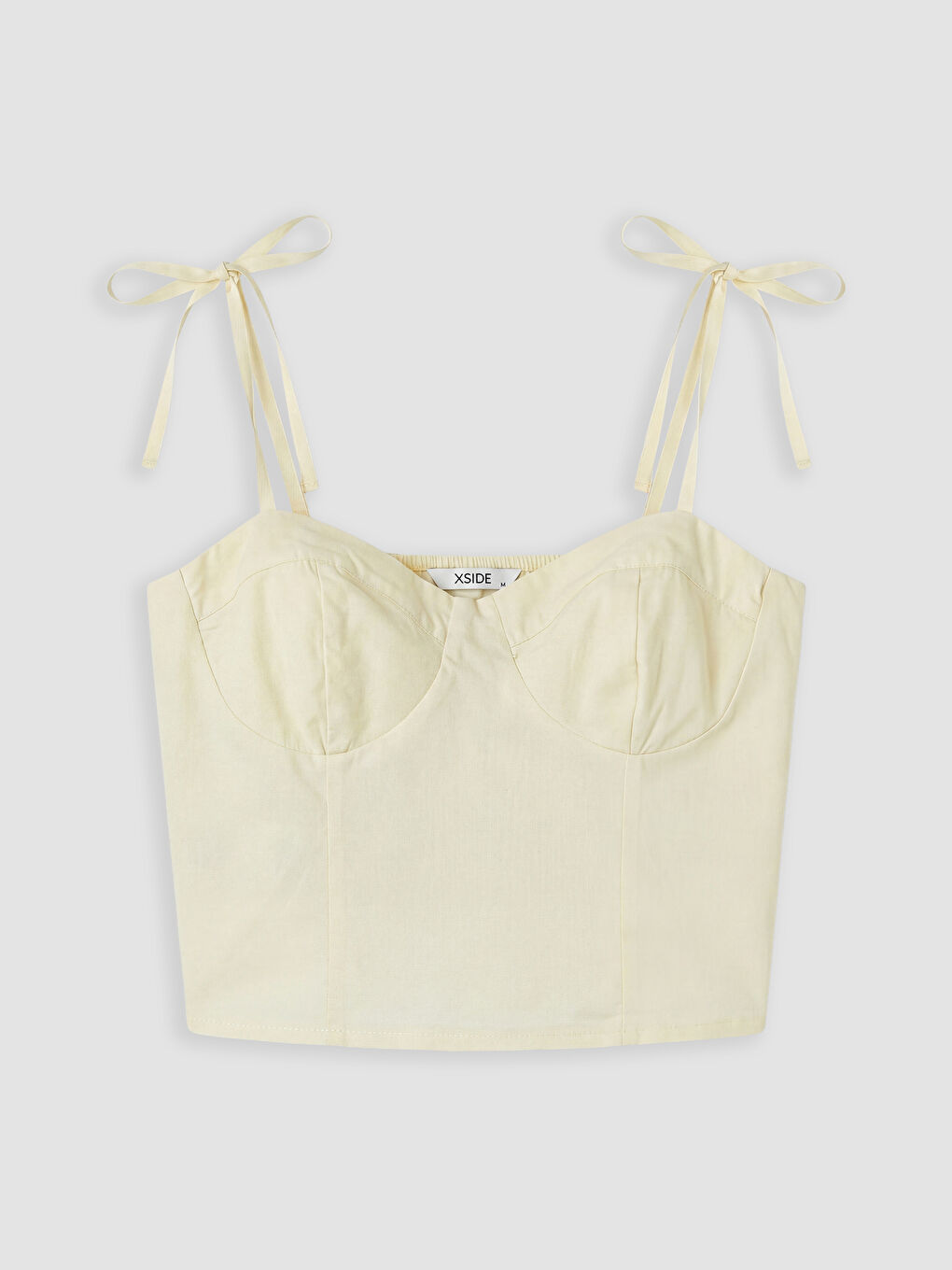 Sarı Kalp Yaka İp Askılı Crop Bluz-1