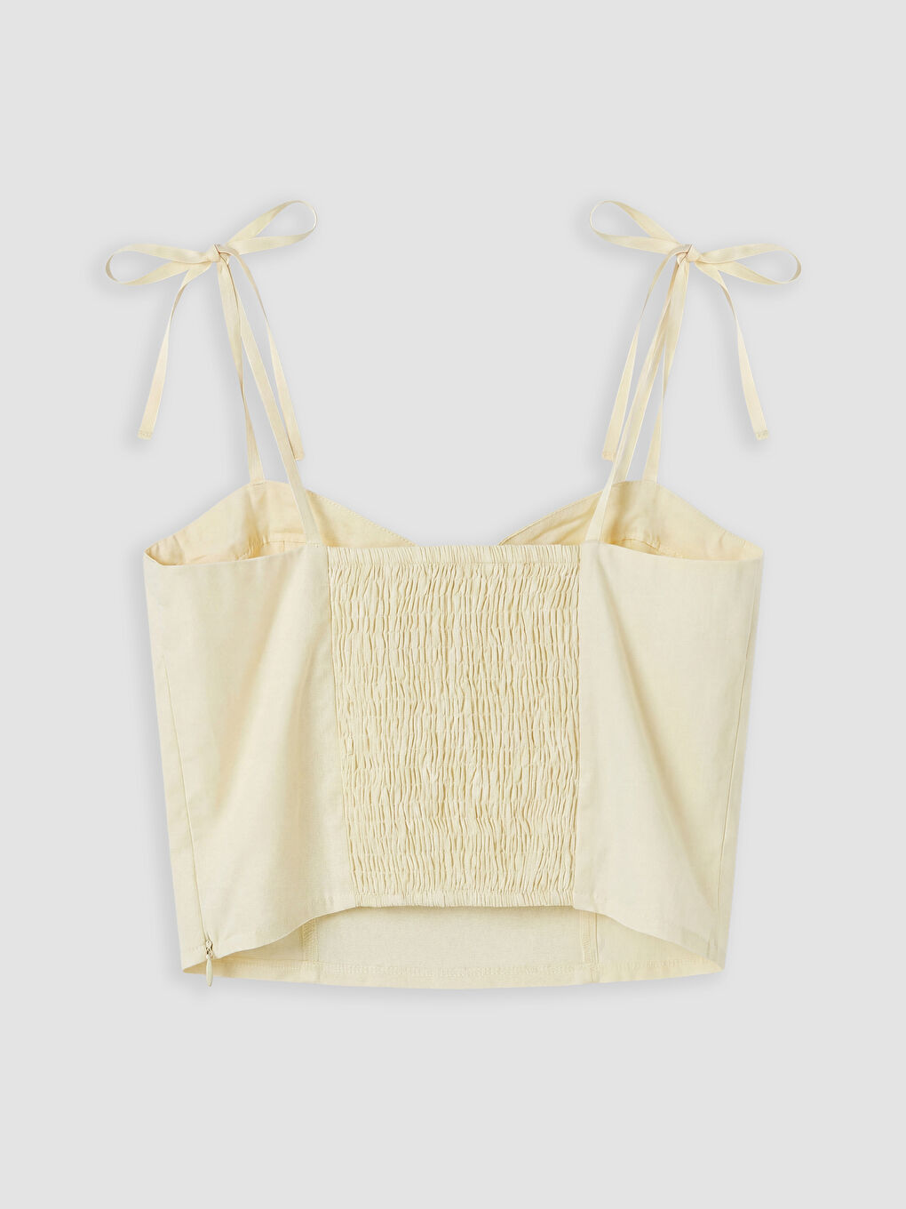 Sarı Kalp Yaka İp Askılı Crop Bluz-2