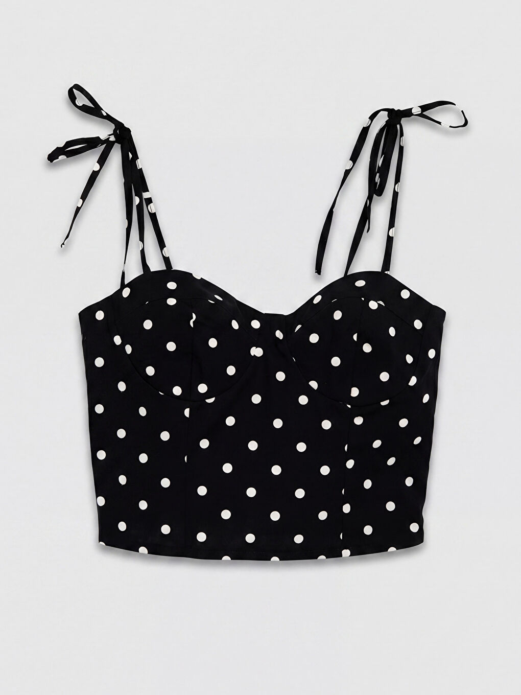 Siyah Kalp Yaka İp Askılı Crop Bluz-1