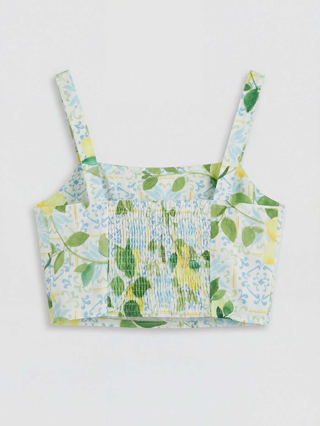 Yeşil Kare Yaka Limon Baskılı Crop-1