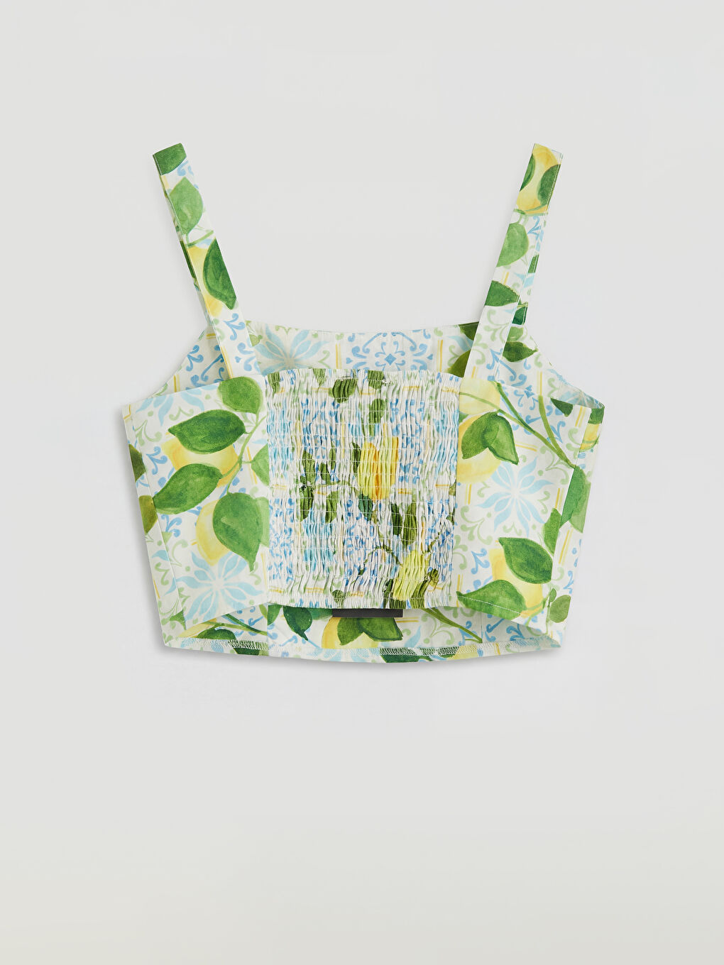 Yeşil Kare Yaka Desenli Crop Bluz-1