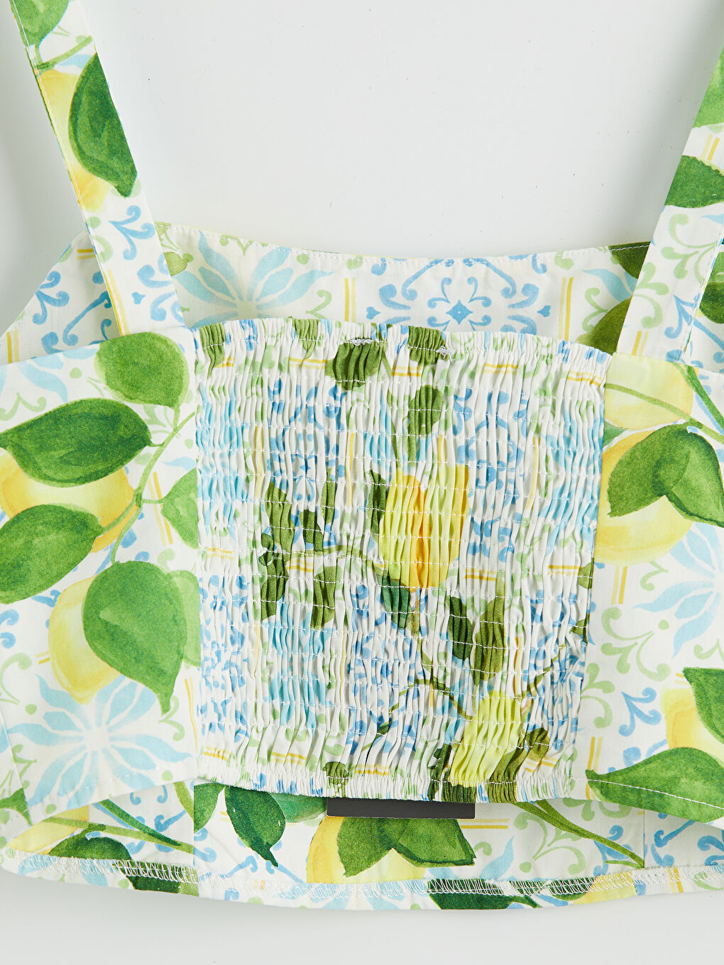 Yeşil Kare Yaka Desenli Crop Bluz-2