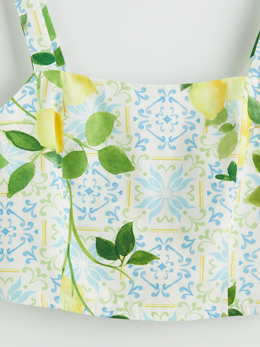 Yeşil Kare Yaka Desenli Crop Bluz-3