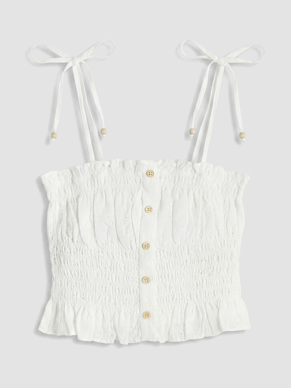 Beyaz Kare Yaka İp Askılı Crop Bluz