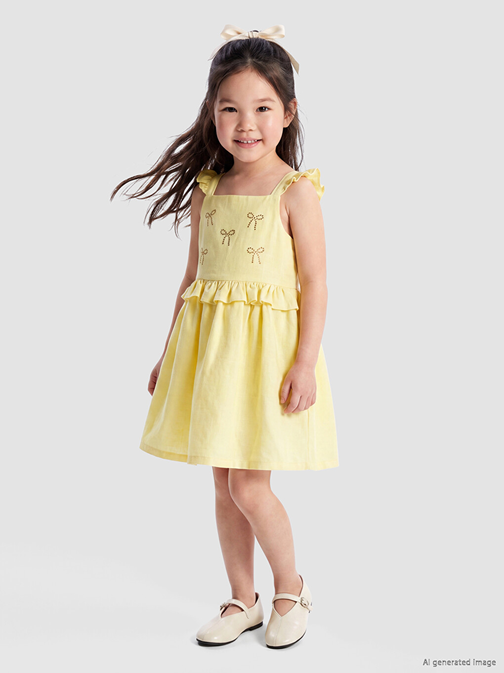 Square Neck Rhinestone Embellished Girls' Dress-1